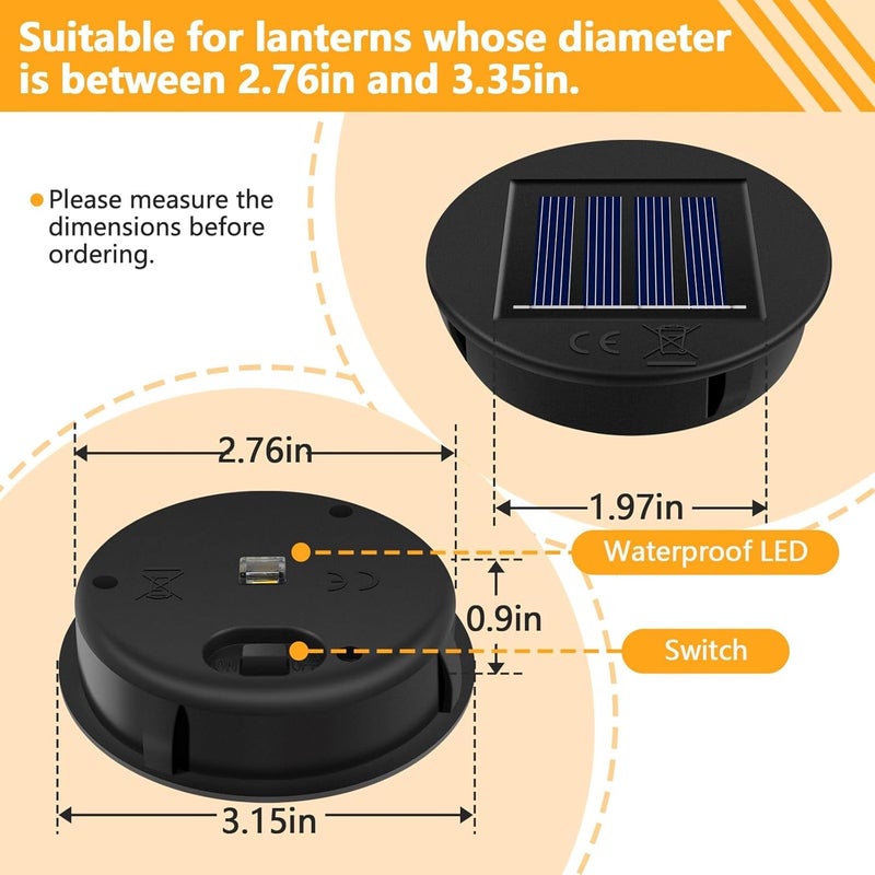 HELESIN Replacement Solar Light Parts, 4 Pack Solar Lights Replacement Top, 8 lumens, Waterproof Battery Box Top DIY Lantern Outdoor Garden Patio Decor（Warm Yellow, 3.15in） - Image 2